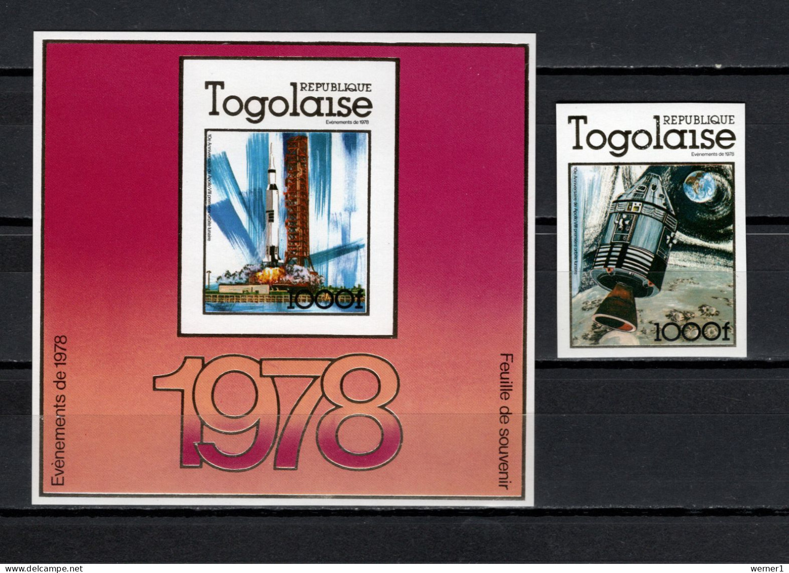 Togo 1978 Space, 10th Anniversary Of Apollo 8 Stamp + S/s Imperf. MNH -scarce- - Afrique