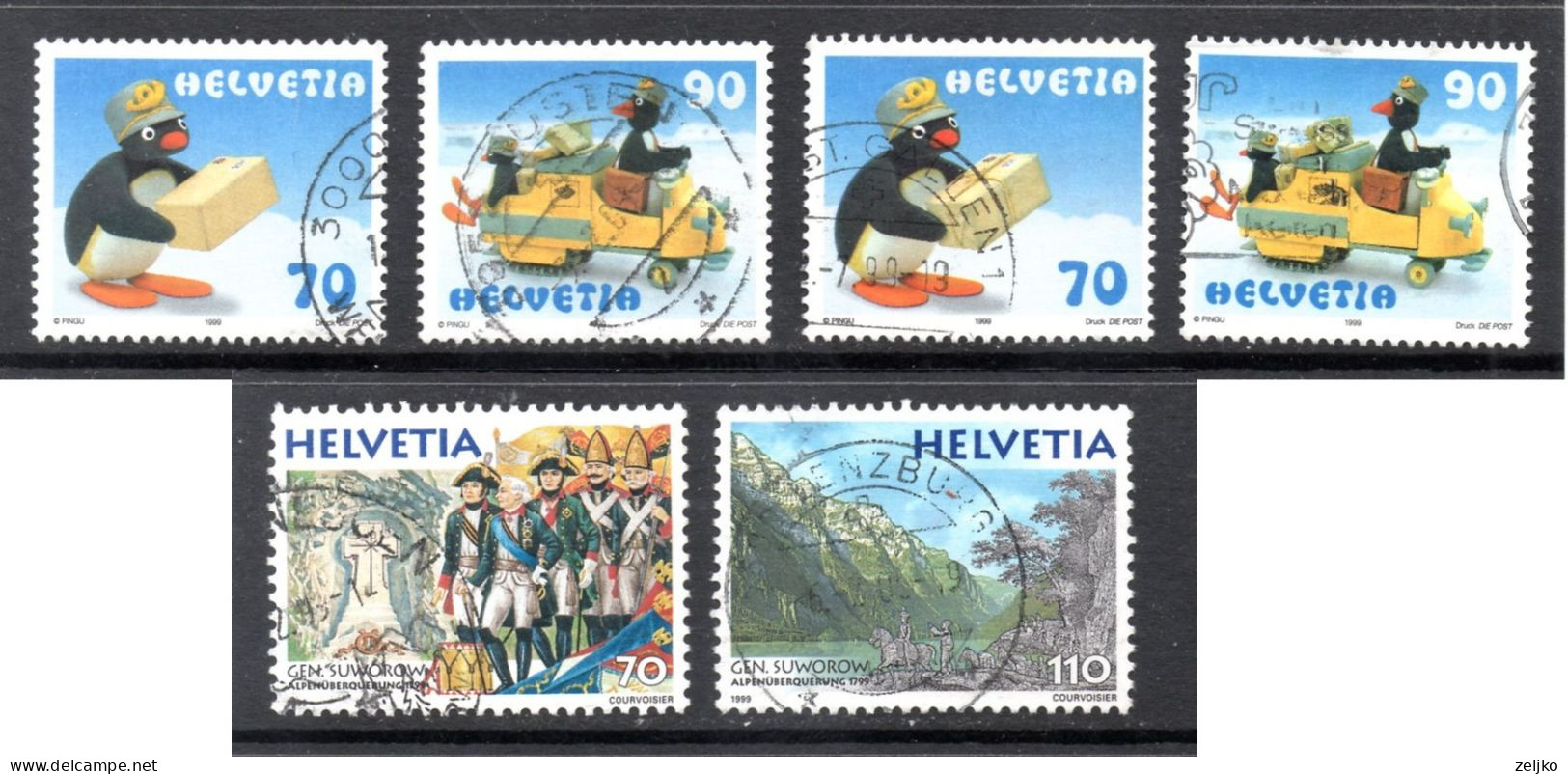 Switzerland, Used, 1999, Michel 1673 - 1674, 1707 - 1708. 1699 - 1700 - Usados