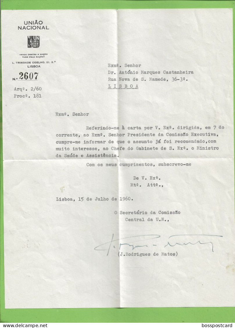 História Postal - Filatelia - União Nacional Envelope E Carta - Salazar - Stamps - Timbres - Philately - Portugal - Sonstige & Ohne Zuordnung
