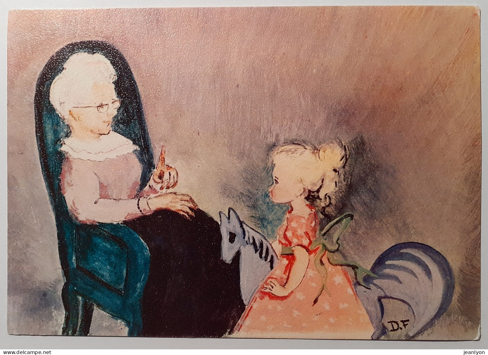 FILLE / GRAND MERE - Petite Fille Devant Grand Mère Dans Un Fauteuil - Illustrateur DF - Carte Postale - Gruppen Von Kindern Und Familien