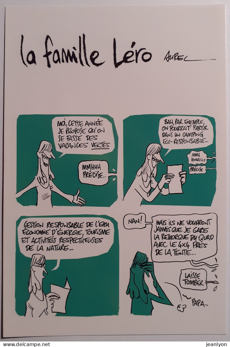 BANDE DESSINEE - Famille LERO / Illustrateur AUREL - Thème Vacances Vertes / écologie - Carte Publicitaire - Bandes Dessinées