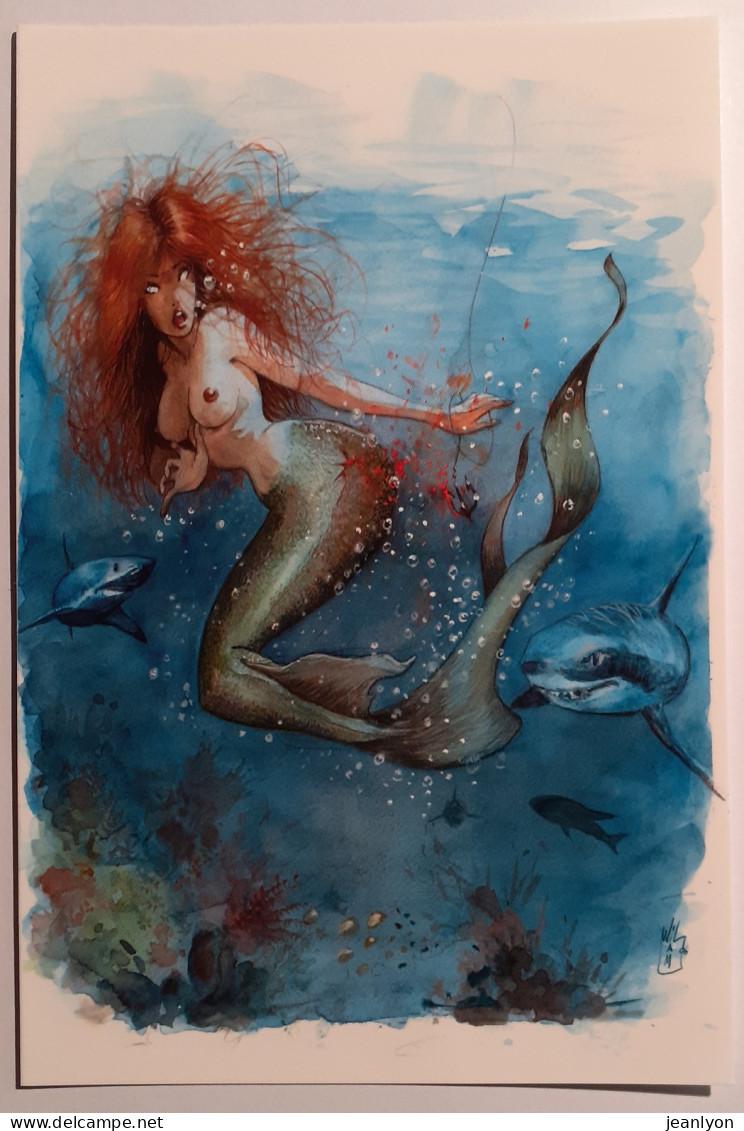 FEMME SEINS NUS SIRENE / Sous L'eau Avec Requin - Illustrateur William / Bellzébeths - Passion BD - Carte Postale - Pin-Ups