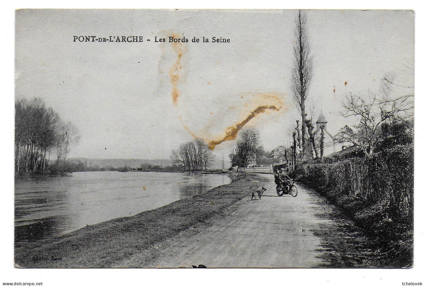 (27). Eure. Pont De L'Arche. 1 Cp. (1) Les Bords De Seine. Trace Chien Moto - Pont-de-l'Arche