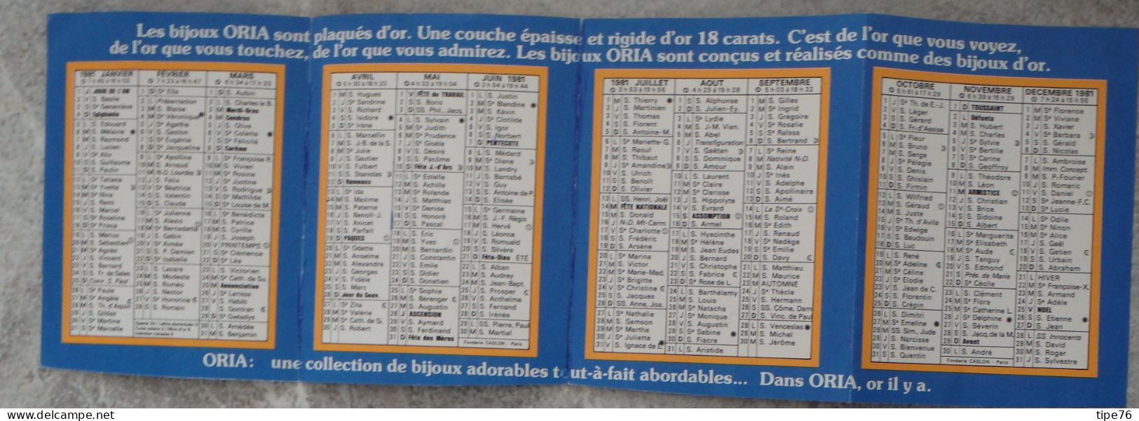 Petit Calendrier De Poche 1981 Bijou Bijoutier ORIA Noisy Le Sec Seine Saint St Denis - Formato Piccolo : 1981-90