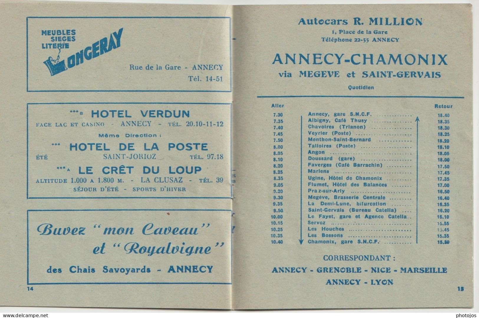Annecy (74) Horaires D'été 1960   Des Autocars Crolard Million SNF    24 P; Publicités Commerciales - Europe