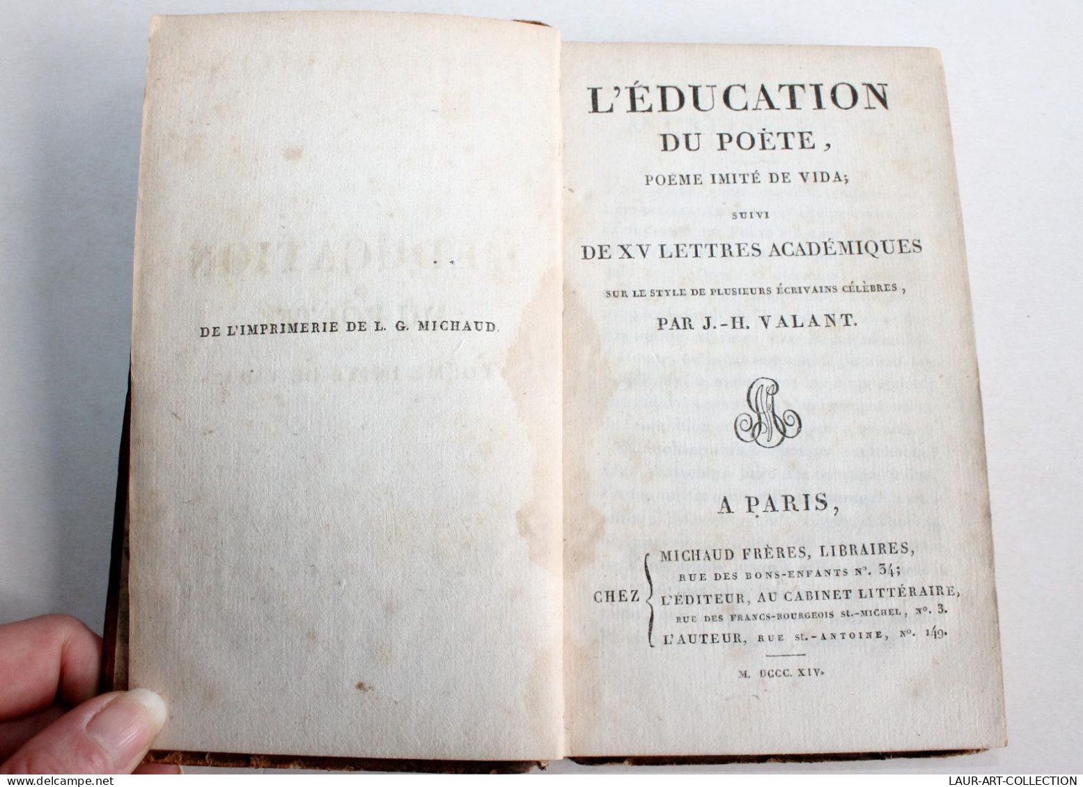 L'EDUCATION DU POETE POEME IMITÉ DE VIDA + XV LETTRES ACADEMIQUES De VALANT 1814 / ANCIEN LIVRE XIXe SIECLE (1803.146) - Französische Autoren