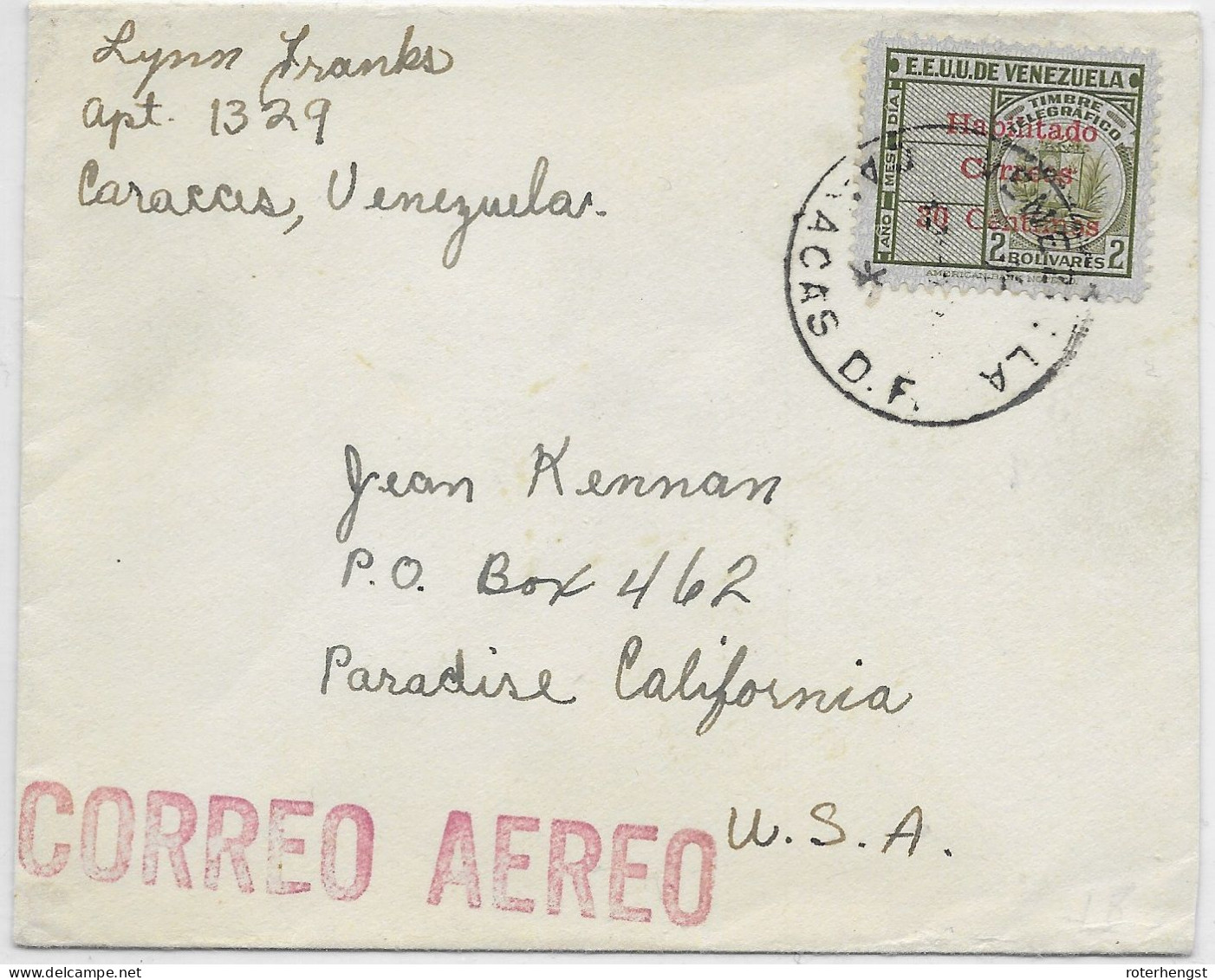 Venezuela Letter Highest Value From 1951 Set (airmail With Non Airmail Stamp) - Venezuela