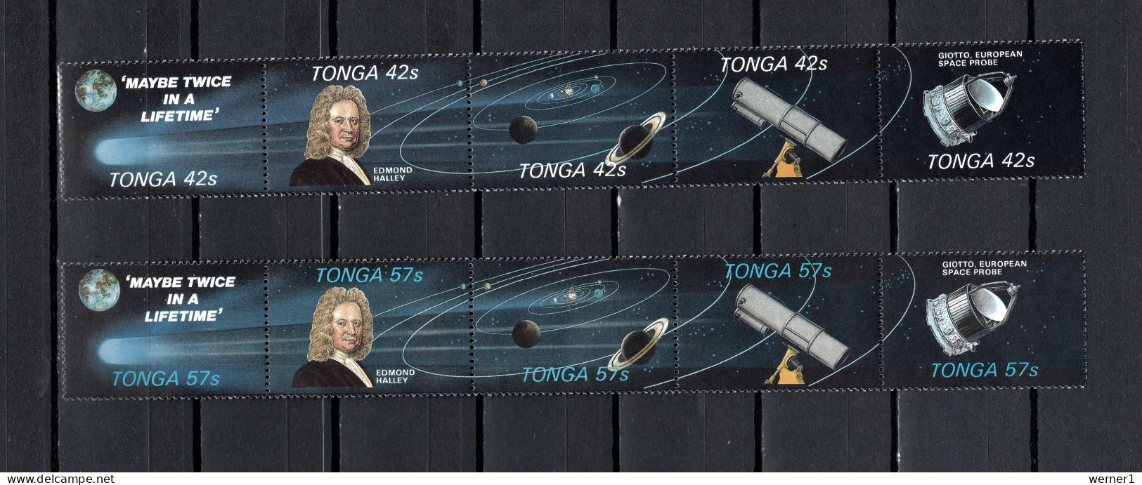 Tonga 1986 Space, Halley's Comet Set Of 10 (2 Strips Of 5) MNH - Oceanië