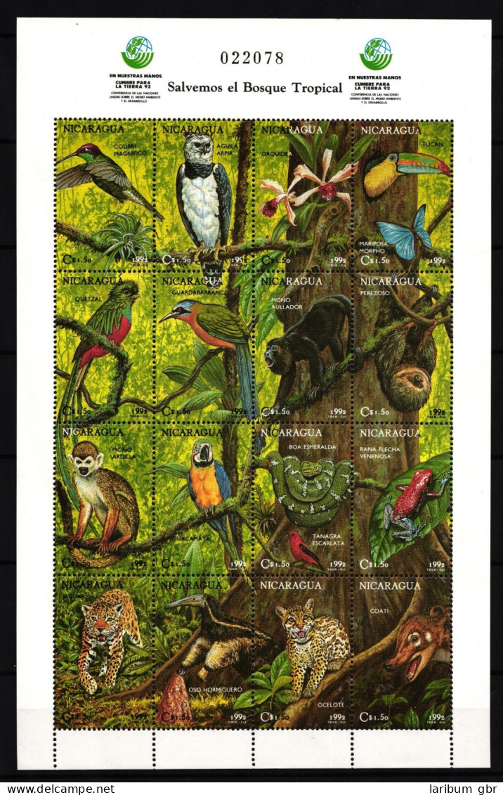 Nicaragua 3167-.3182 Postfrisch Zusammendruckbogen / Wildtiere #IH156 - Nicaragua