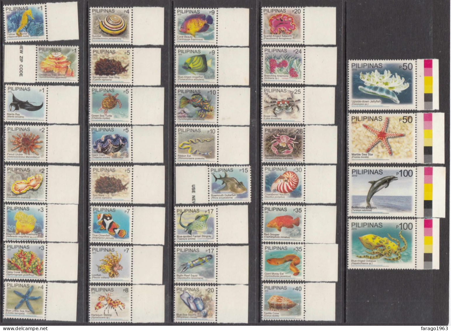 2010 2011 Philippines Marine Life Fish Dolphins Definitives Complete Set Of 36 MNH Scott 3265-3301 - Filipinas