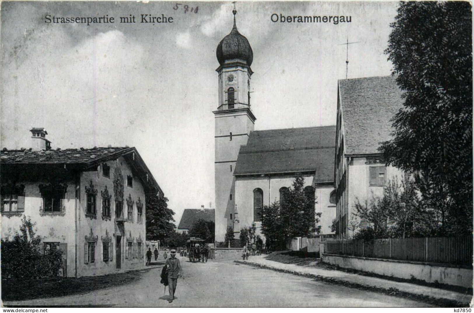 Oberammeergau - Strassenpartie Mit Kirche - Oberammergau