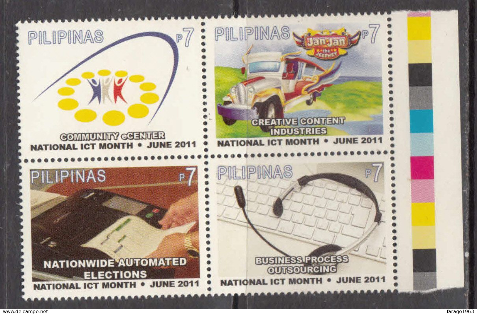 2011 Philippines ICT Month Elections Buses  Complete Block Of 4 MNH Scott - Filippijnen