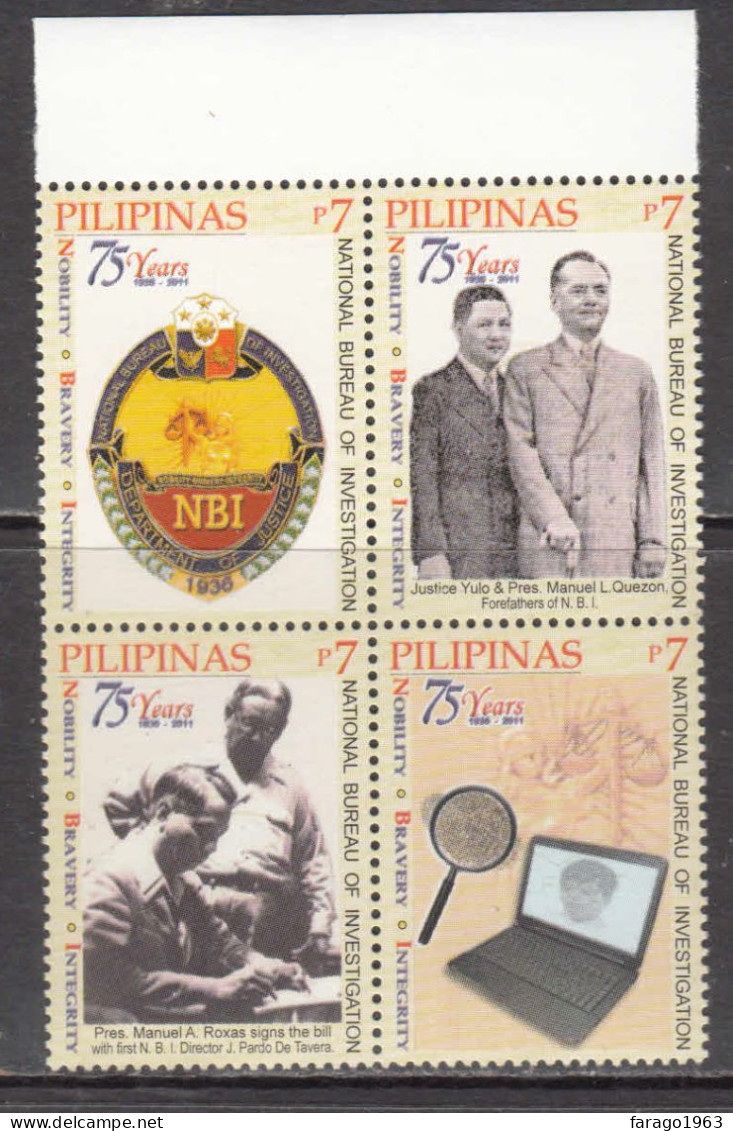 2011 Philippines National Bureau Investigations Police Complete Block Of 4 MNH Scott - Filipinas