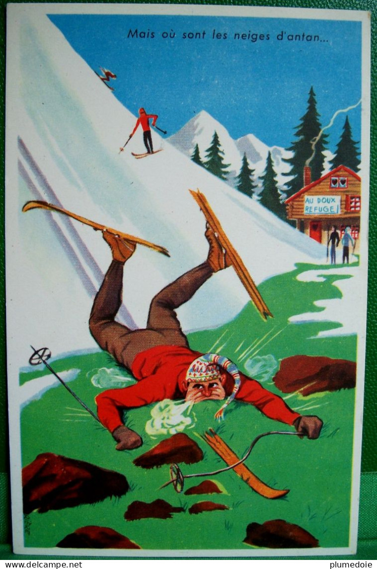 Cpa Humour ENNUIS DE SKIEUR  SKI  NEIGES D ANTAN A/s LOUIS CARRIERE .  MAN SKIING  Comic PHOTOCHROM OLD  PC - Humour