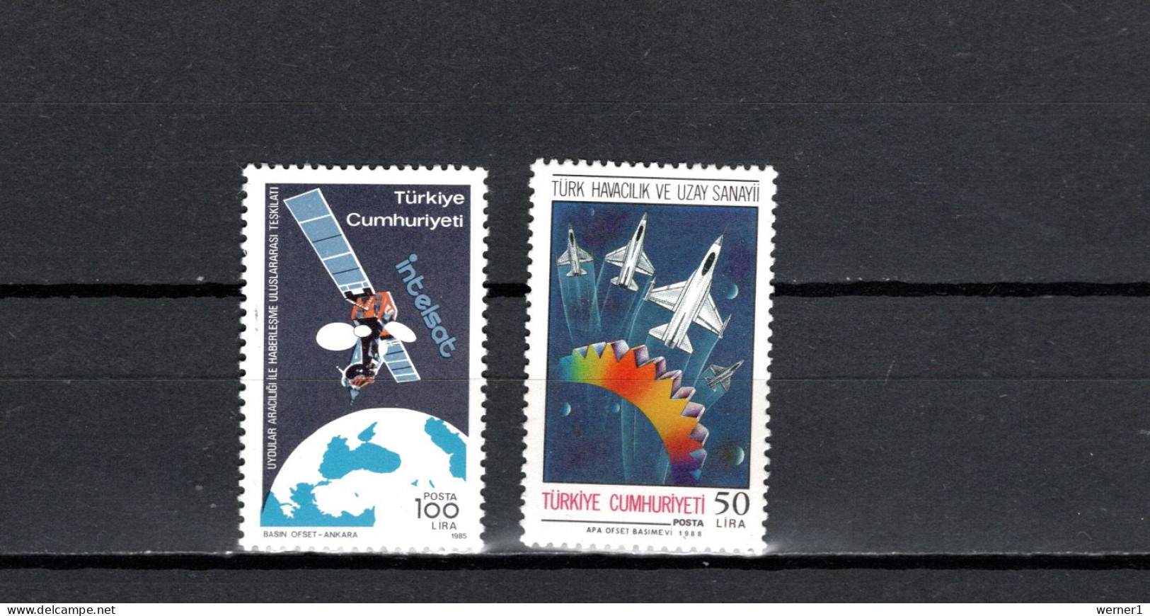 Turkey 1985/1988 Space, INTELSAT, Turkish Aviation And Space Industry 2 Stamps MNH - Europa
