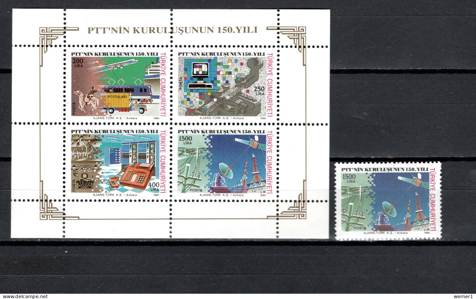 Turkey 1990 Space, 150th Anniv. Of Turkish Mail Stamp + S/s MNH - Europa