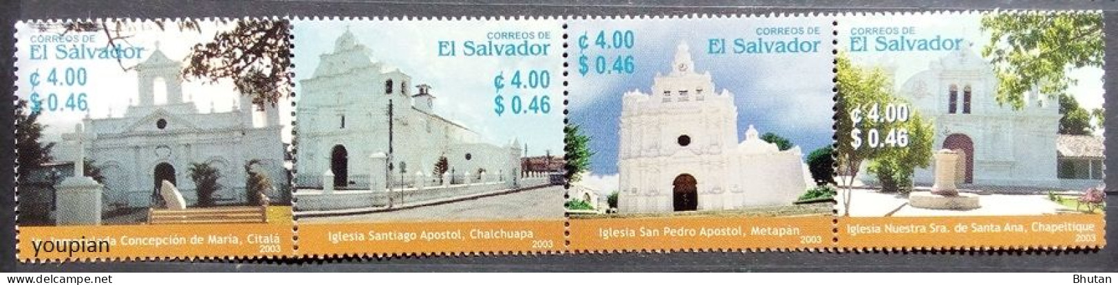 El Salvador 2003, Churches, MNH Stamps Strip - Salvador