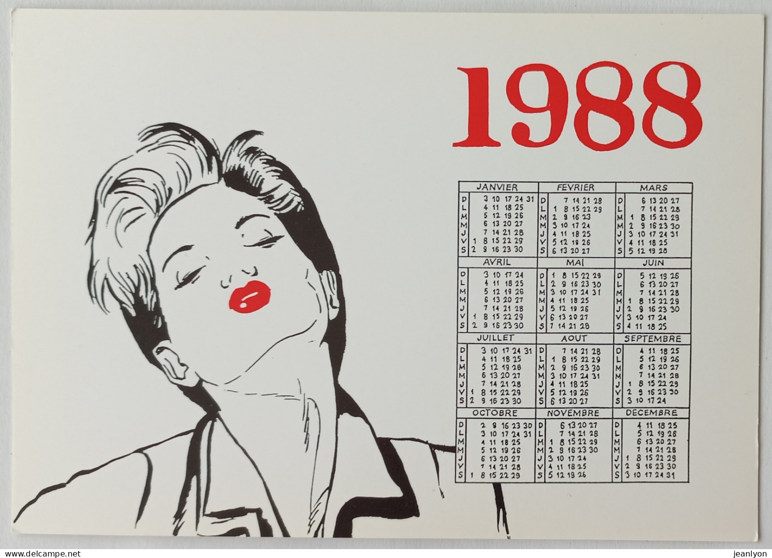 FEMME MAQUILLAGE / Rouge à Levre - Calendrier Année 1988 - Illustrateur Rabah Brahimi - Carte Postale - Moda