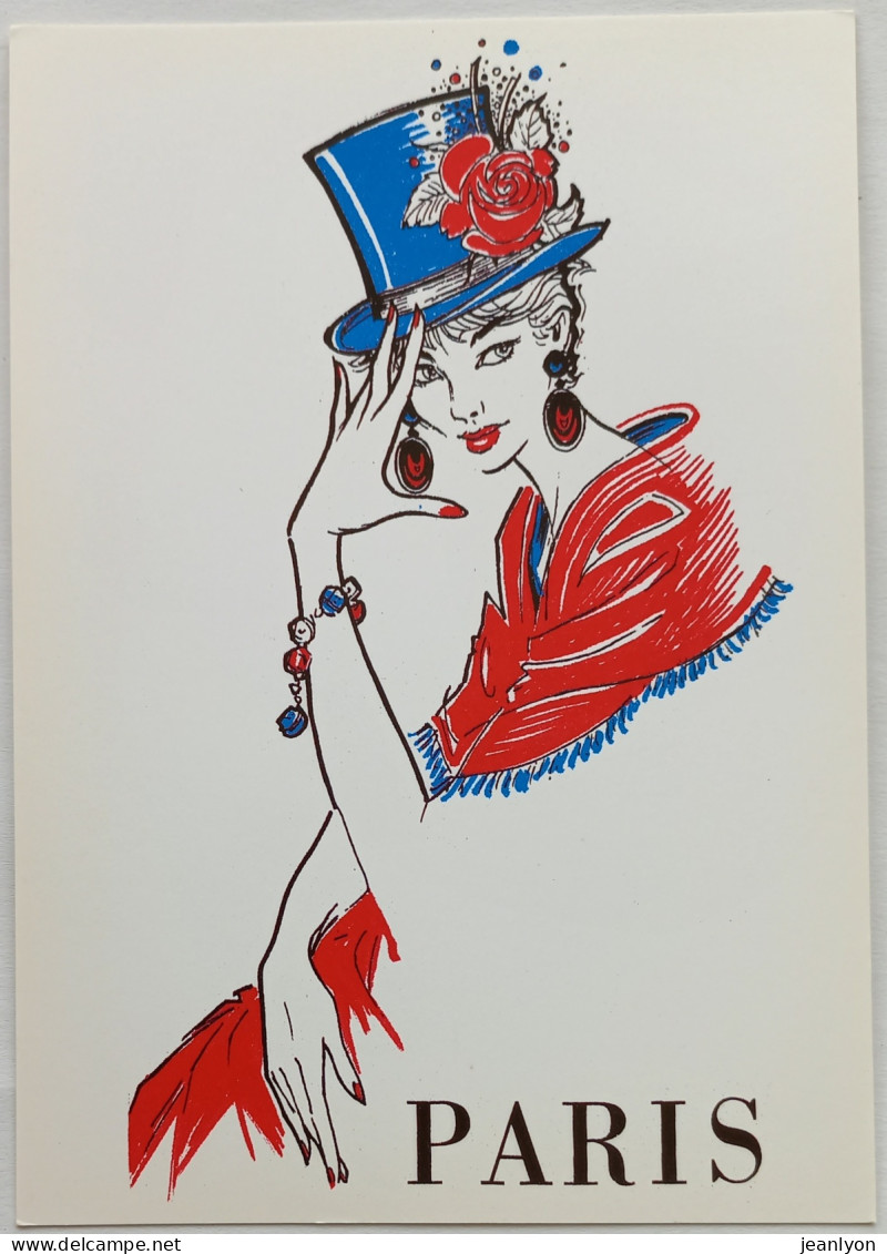 FEMME SEXY / MODE - Maquillage Rouge - Chapeau Bleu Fleur Rouge - Illustrateur Guy MAYNARD - Carte Postale - Pin-Ups