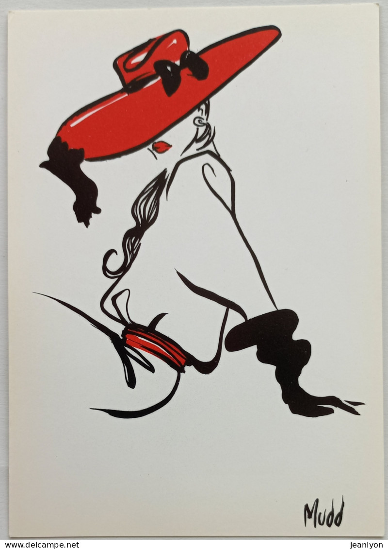 FEMME SEXY - Chapeau Rouge - Maquillage Levres Rouge / Gant Noir - Illustrateur MUDD - Carte Postale - Moda