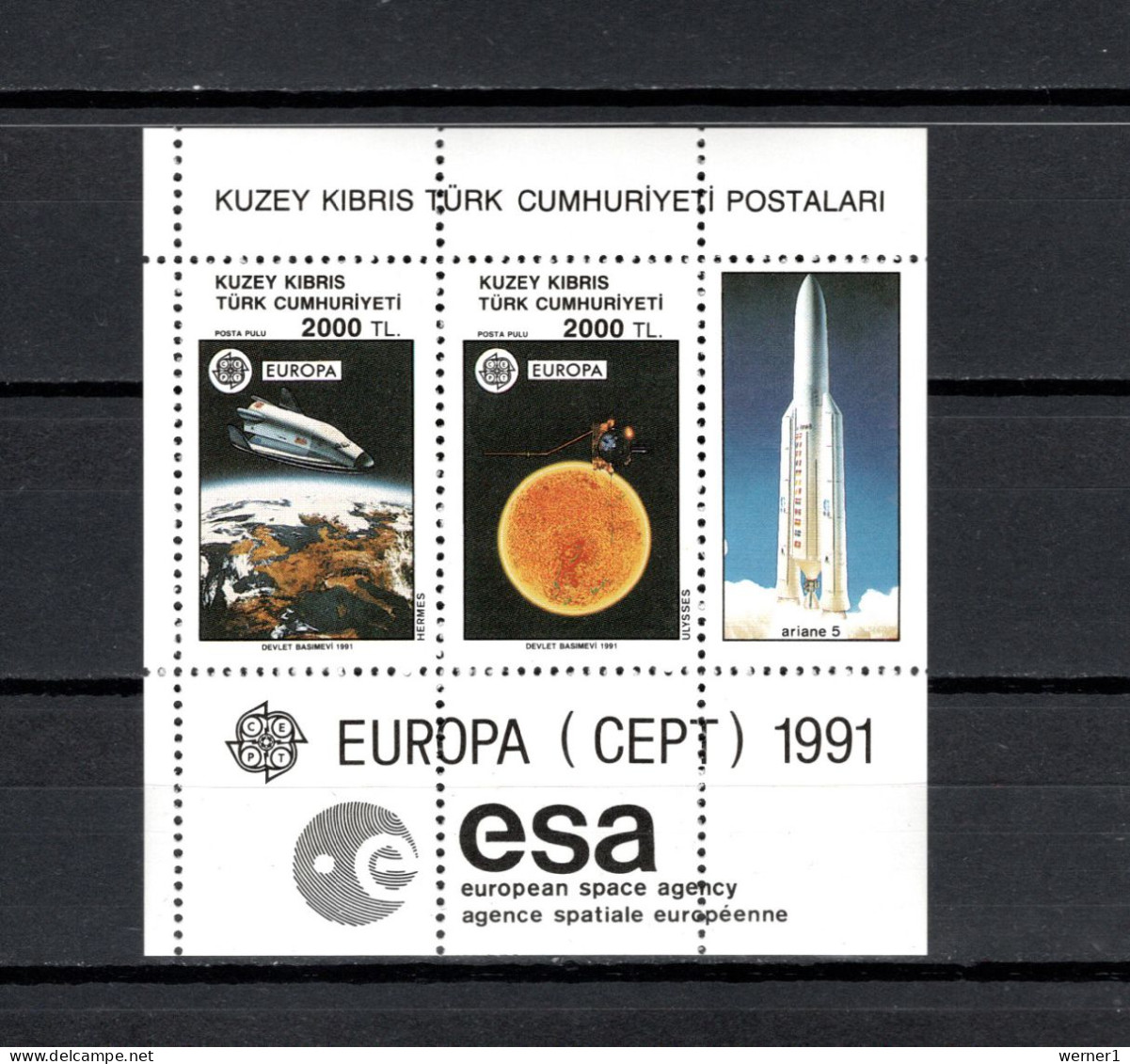 Turkish Cyprus 1991 Space, Europa CEPT, ESA S/s MNH - Europe