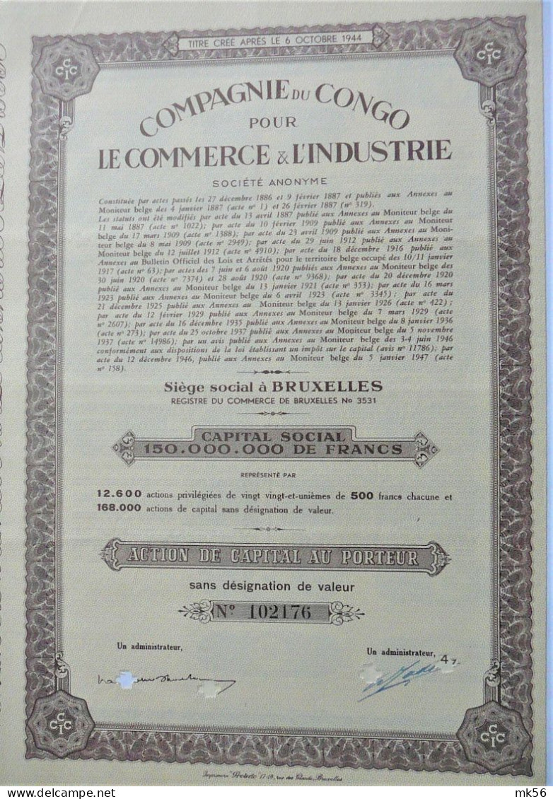 S.A. Cie Du Congo Pour Le Commerce & L'industrie - Bruxelles - 1947 - Afrique