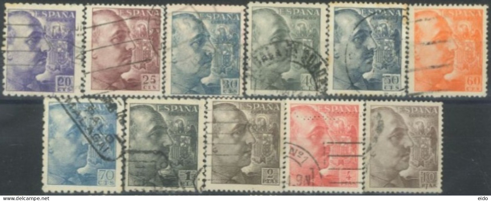 SPAIN, 1939/40, GENERAL FRANCISCO FRANCO STAMPS SET OF 11 # 678/81,& 683/89, USED. - Oblitérés