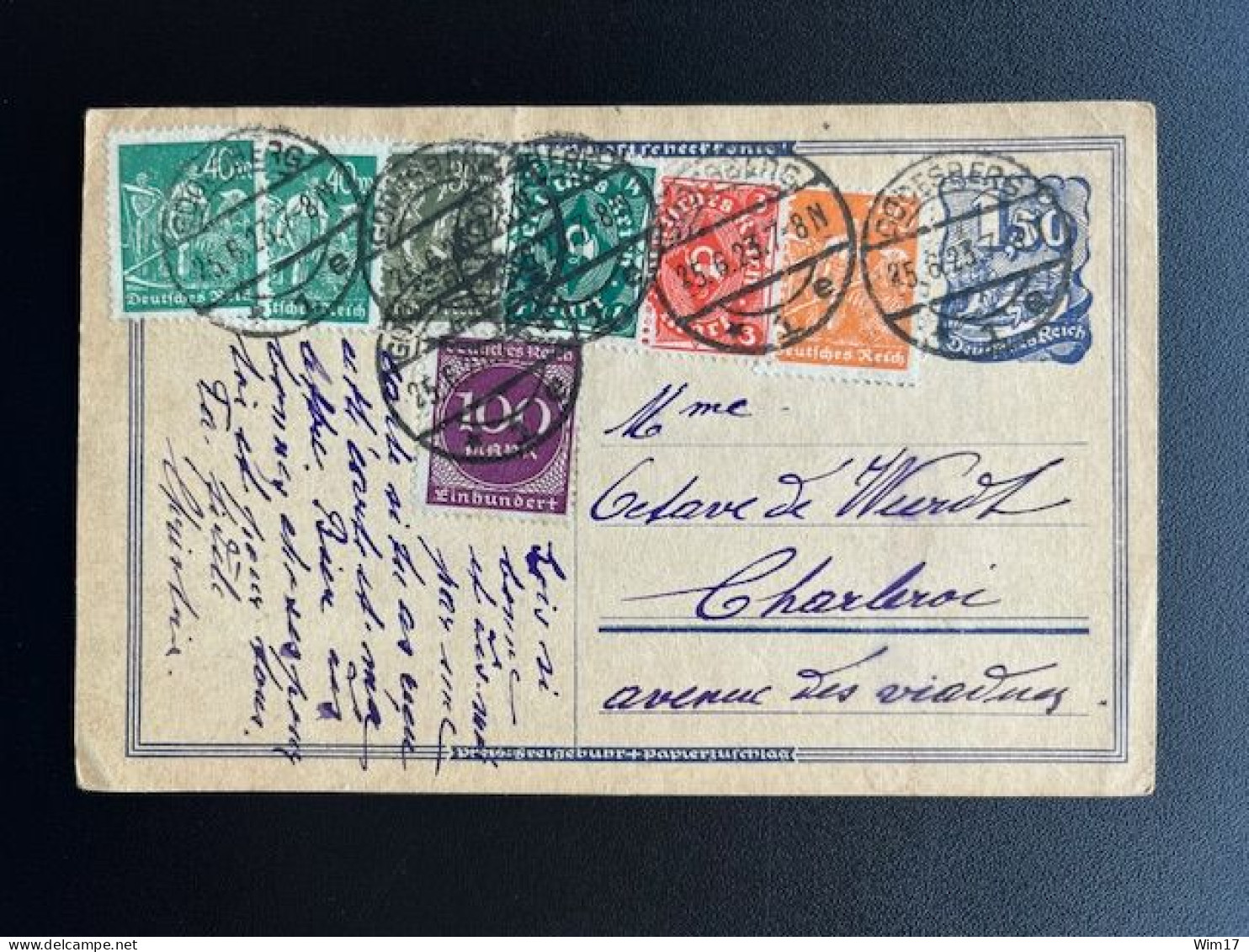 GERMANY 1923 POSTCARD GODESBERG TO CHARLEROI 25-06-1923 DUITSLAND DEUTSCHLAND - Lettres & Documents