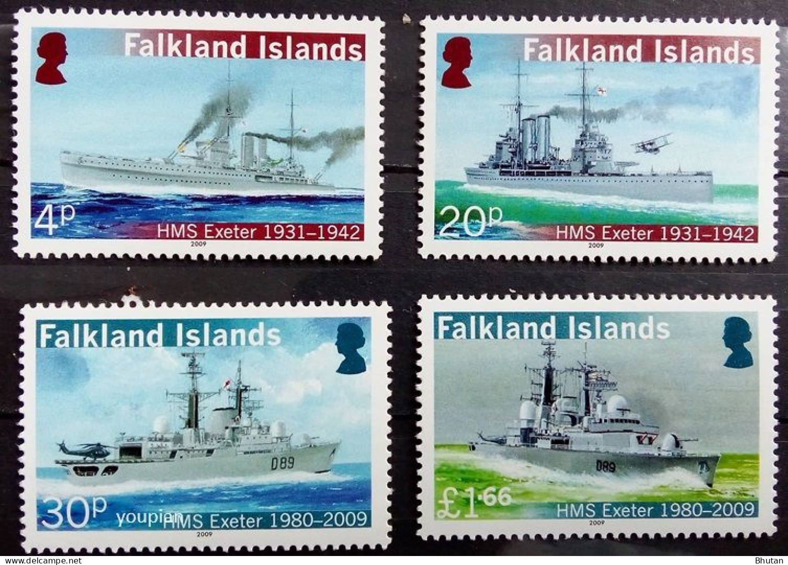 Falkland Islands 2009, Ships - HMS Exeter, MNH Stamps Set - Falkland