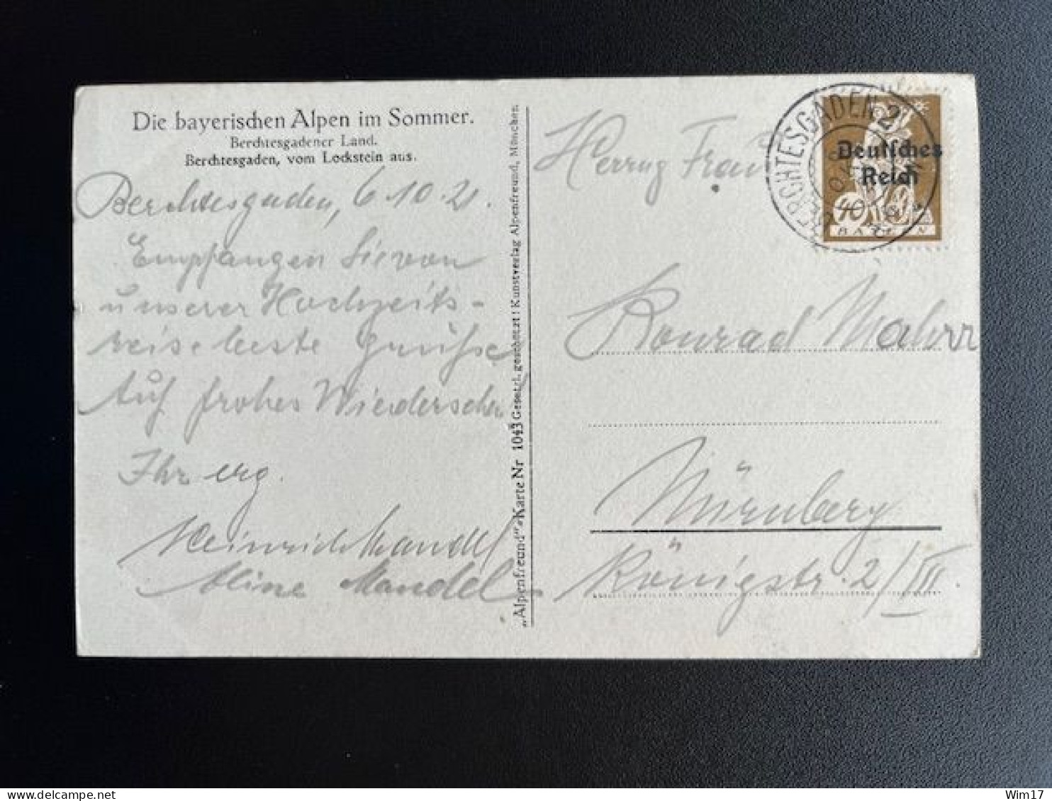 GERMANY 1921 POSTCARD BERCHTESGADEN TO NURNBERG 06-10-1921 DUITSLAND DEUTSCHLAND - Lettres & Documents