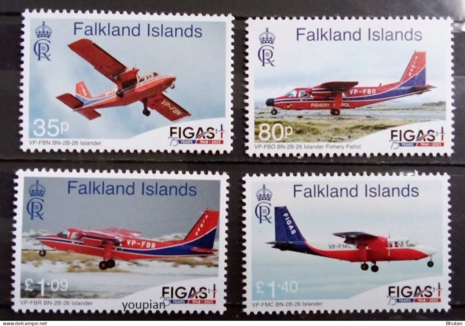 Falkland Islands 2023, 75th Anniversary Of The Falkland Islands Government Air Service, MNH Stamps Set - Falklandeilanden