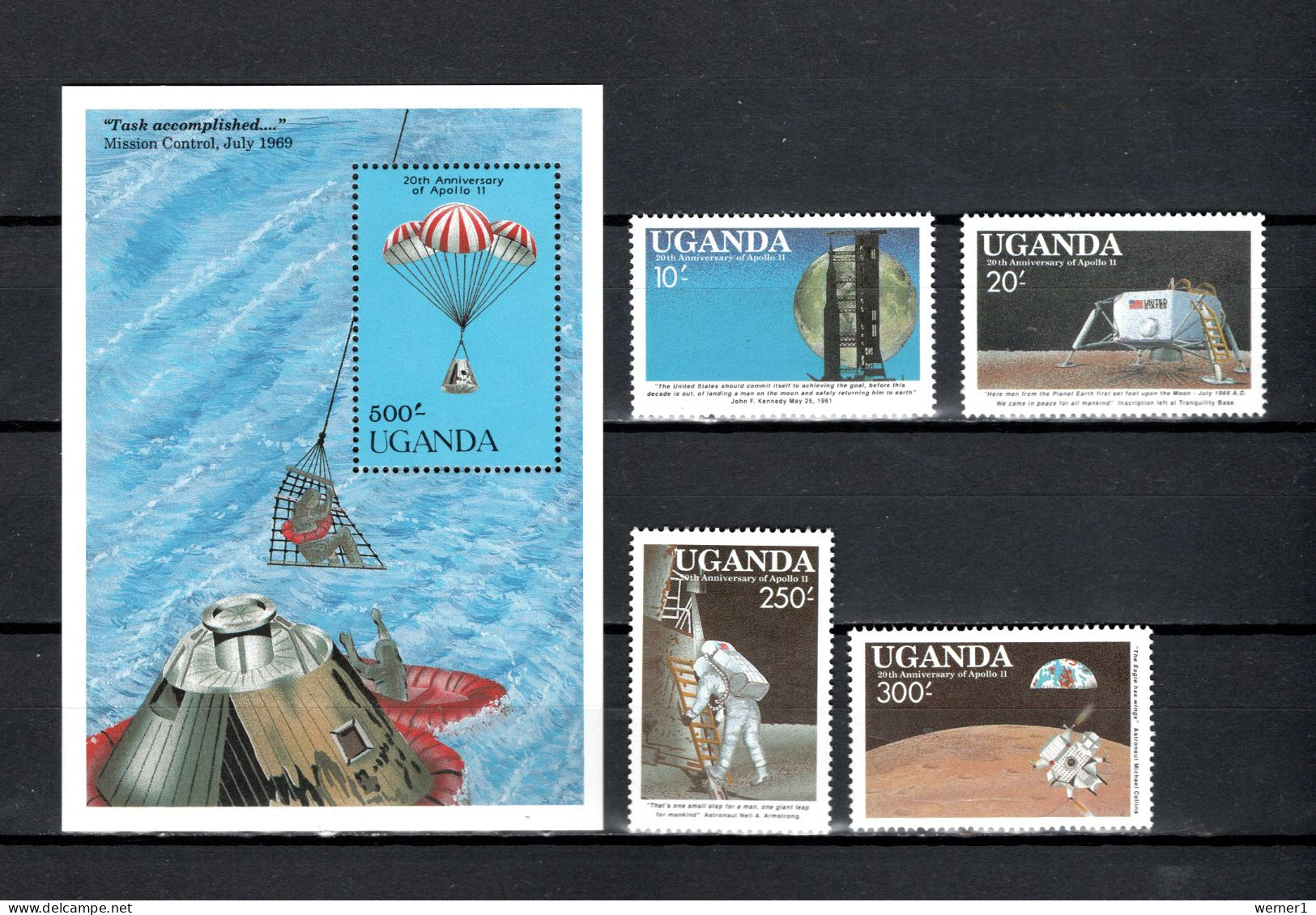 Uganda 1989 Space, 20th Anniverary Of Apollo 11 Moonlanding 4 Stamps + S/s MNH - Africa