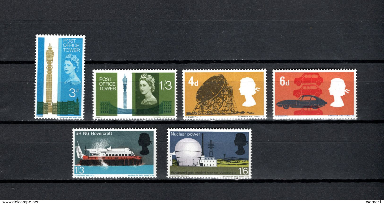 UK England, Great Britain 1965/1966 Space, TV Tower, British Technology 6 Stamps MNH - Europe