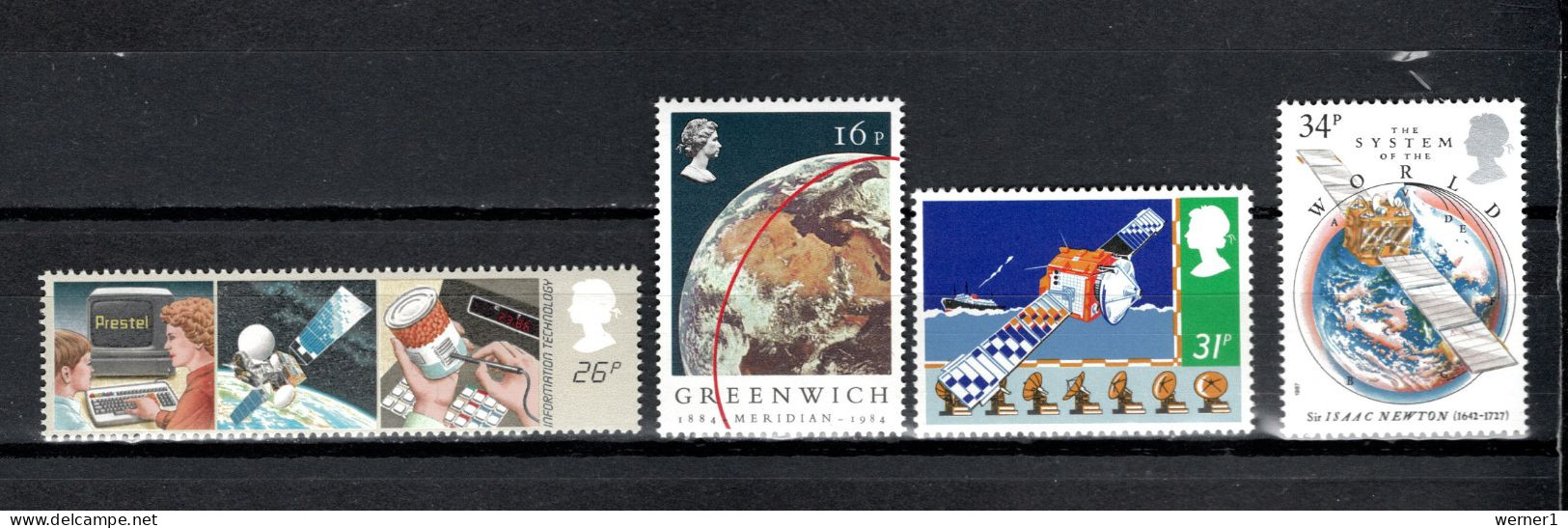 UK England, Great Britain 1982/1987 Space, Satellites, Greenwich 4 Stamps MNH - Europa