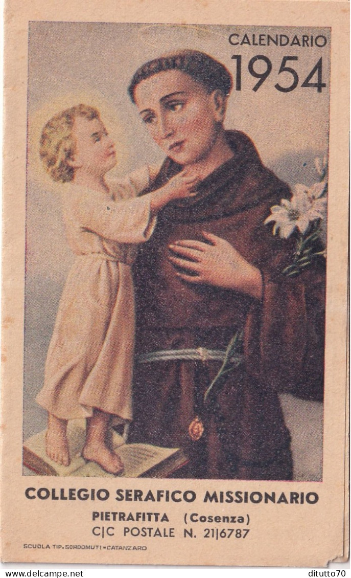 Calendarietto - Collegio Serafico Missionario - Pietrafitta - Cosenza - Anno 1954 - Formato Piccolo : 1941-60