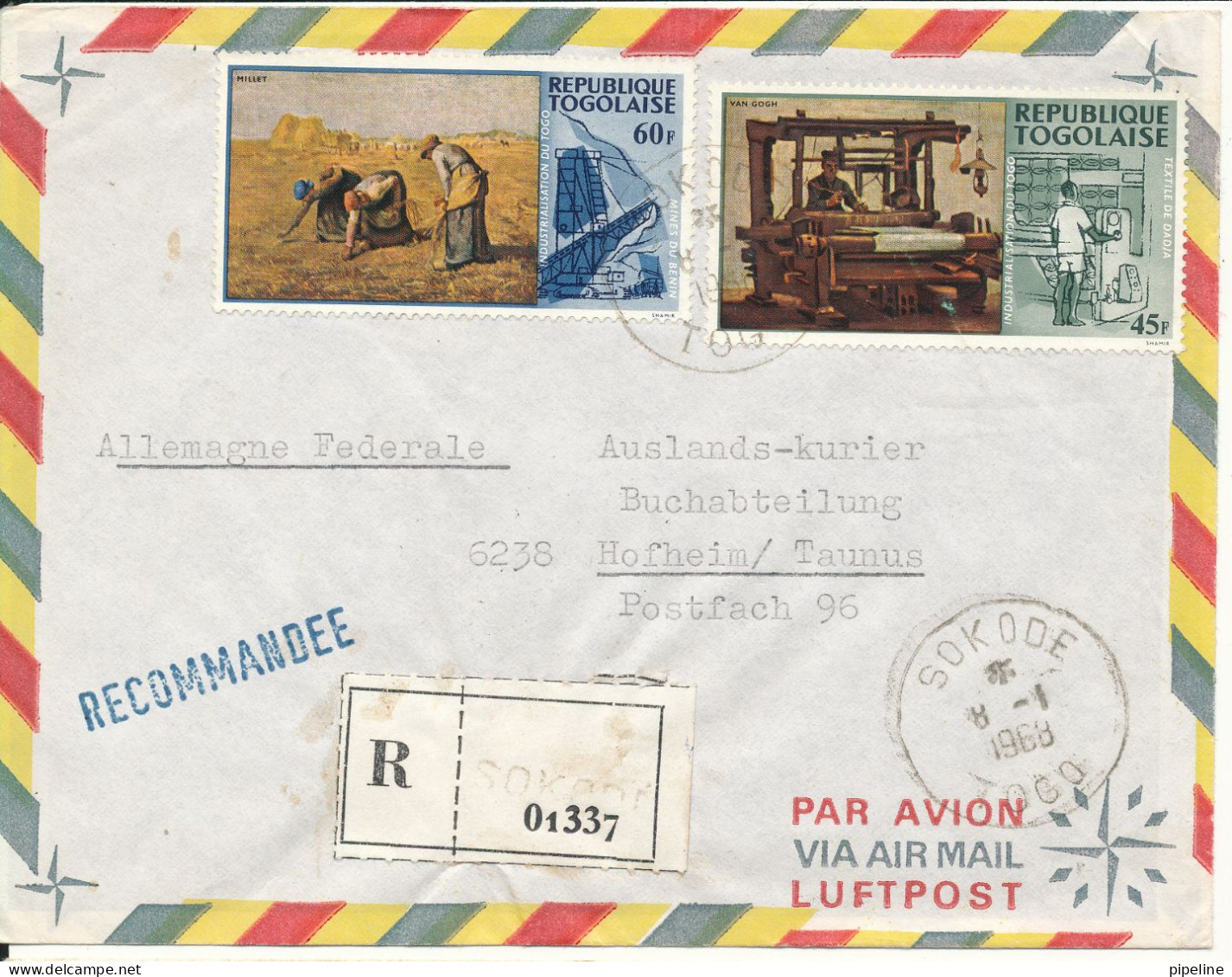 Togo Registered Air Mail Cover Sent To Germany 8-1-1968 - Togo (1960-...)