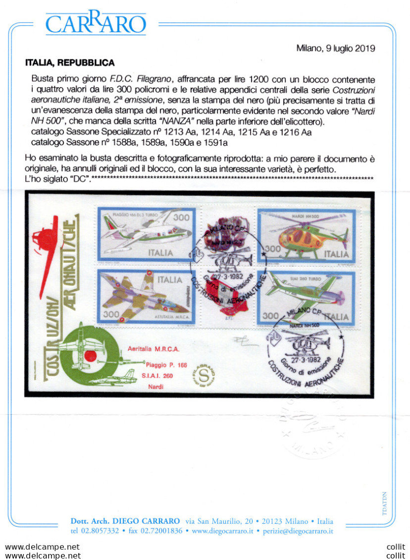 Costruzioni Aeronautiche '82 Varietà Su Busta FDC - Varietà E Curiosità