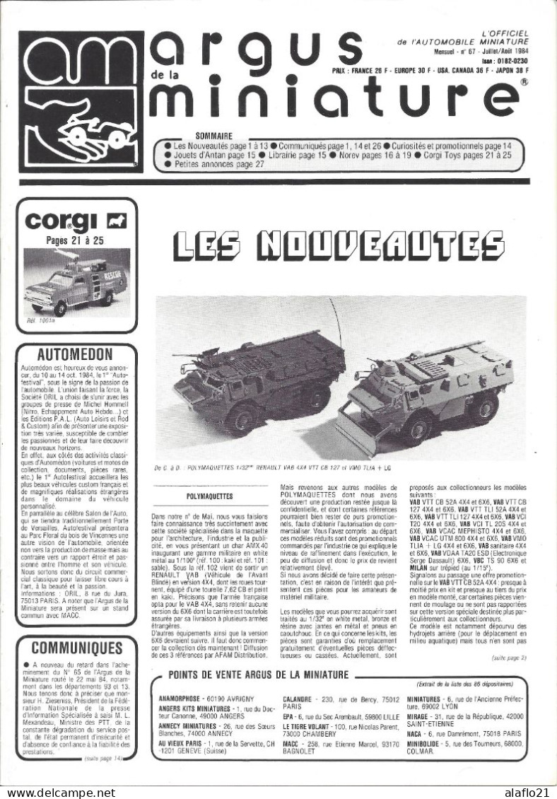 ARGUS De La MINIATURE N° 67 - Très Bon état - Cotation NOREV Et Corgi Toys - Catalogues