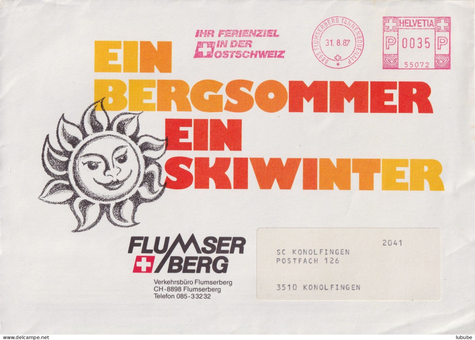 Drucksache  "Verkehrsbüro Flumserberg, Flumserberg Tannenbodenalp"        1987 - Storia Postale