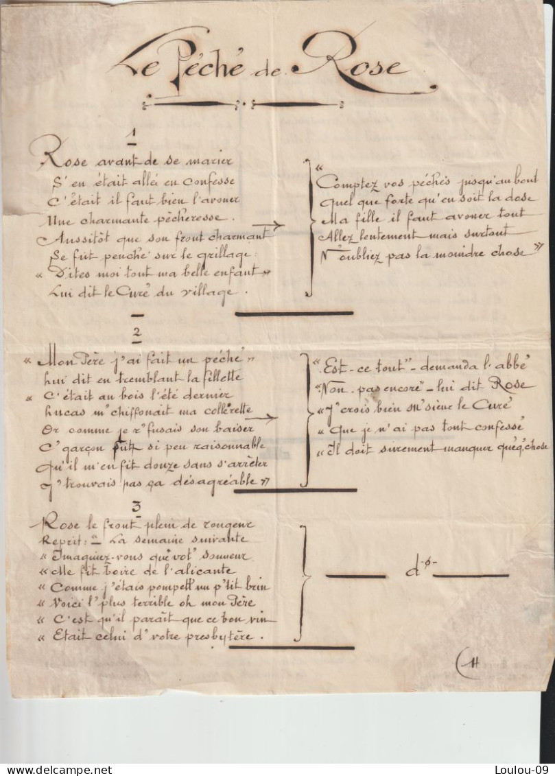 Toulouse -1927-café Excelsior-chanson Chantée Par Pierre Nougaro,père De Claudebpour Un Festin Des Francs-Pêcheurs - Manuscrits