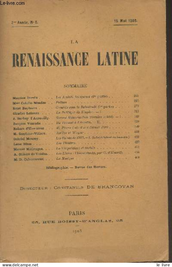 La Renaissance Latine - 2e Année N°5 - 15 Mai 1903 - Maurice Barrès : Les Amitiés Françaises (1re Partie) - Mme Catulle - Otras Revistas