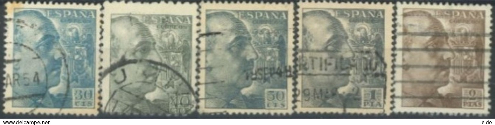 SPAIN, 1939/40, GENERAL FRANCISCO FRANCO STAMPS SET OF 5, USED. - Gebraucht