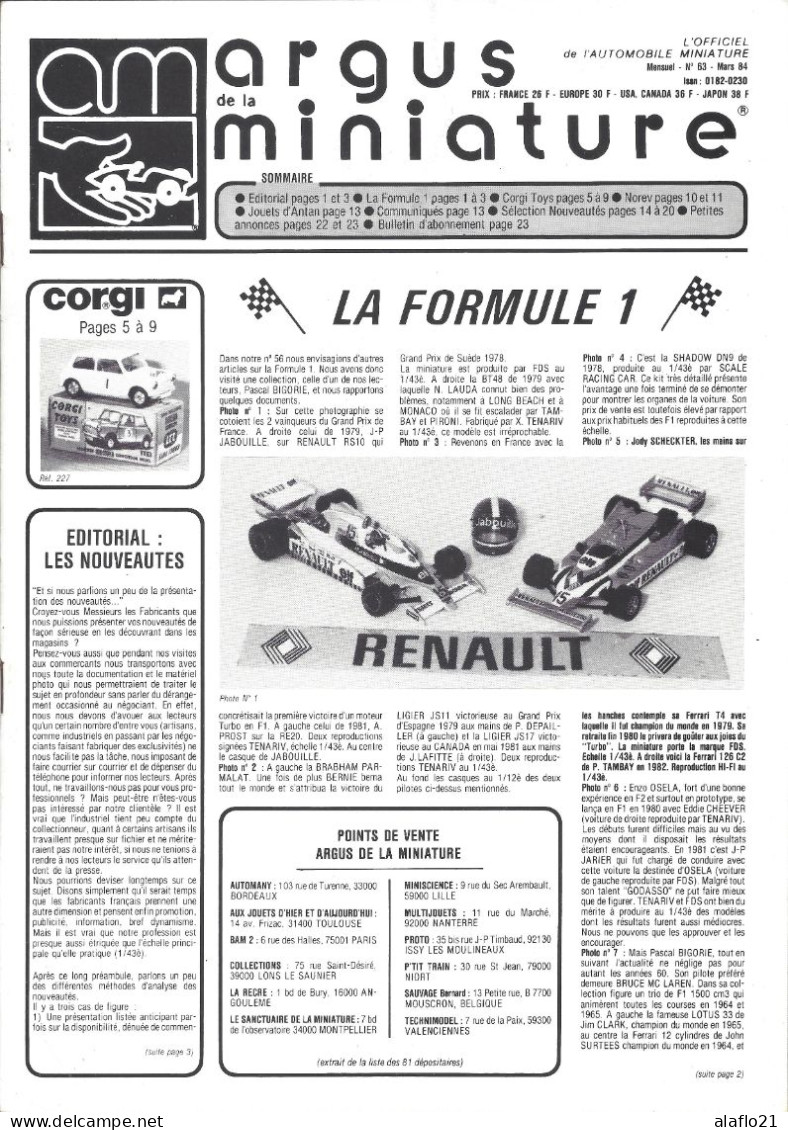 ARGUS De La MINIATURE N° 63 - Très Bon état - Cotation NOREV Et Corgi Toys - Catalogues