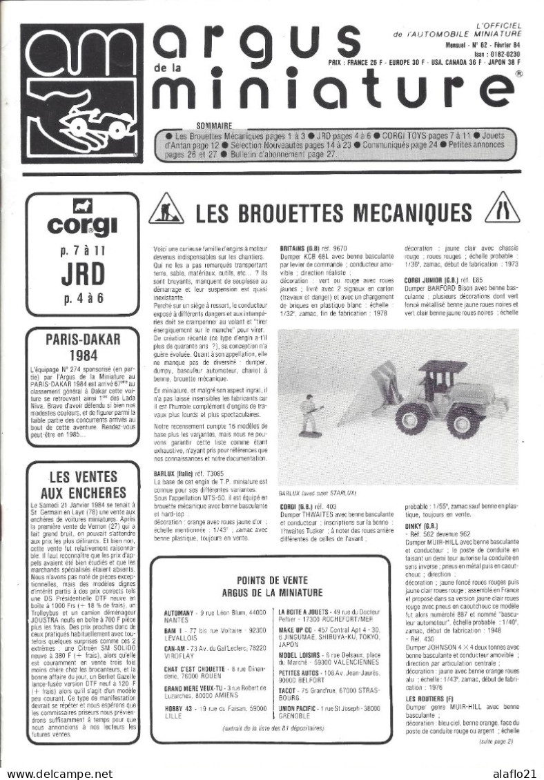 ARGUS De La MINIATURE N° 62 - Très Bon état - Cotation JRD Et Corgi Toys - Catalogi