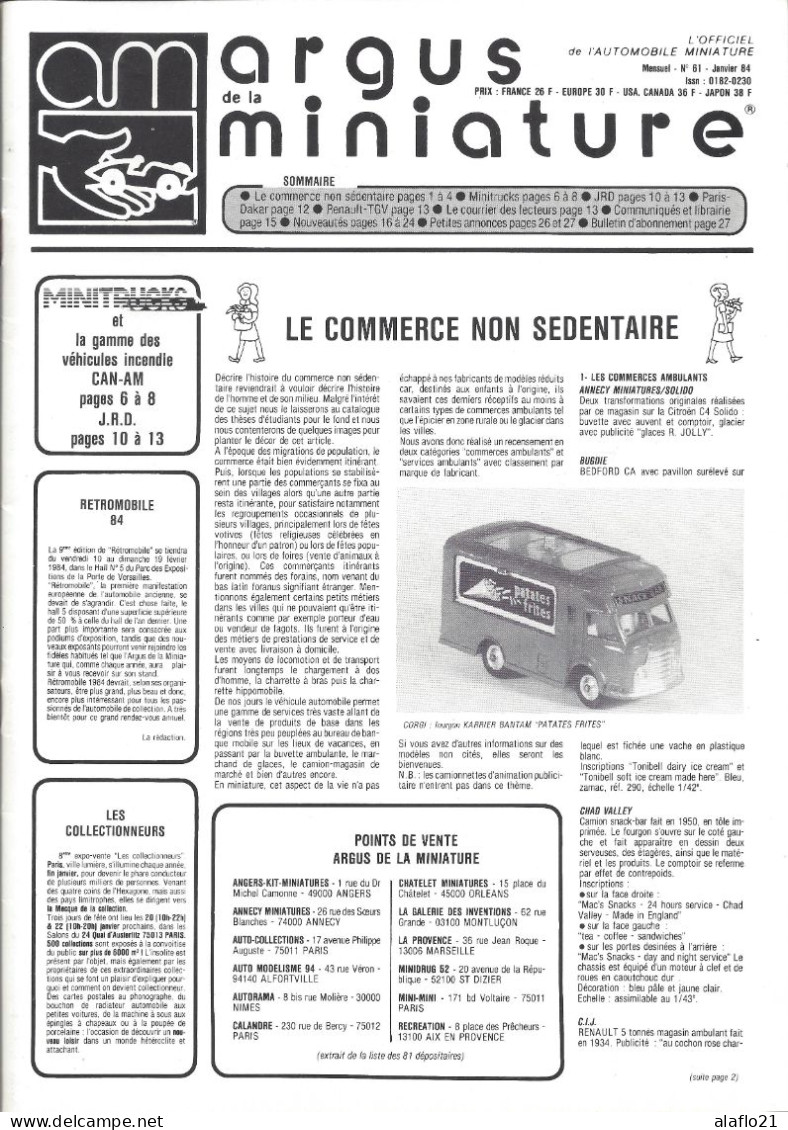 ARGUS De La MINIATURE N° 61 - Très Bon état - Cotation JRD Et Minitrucks - Cataloghi