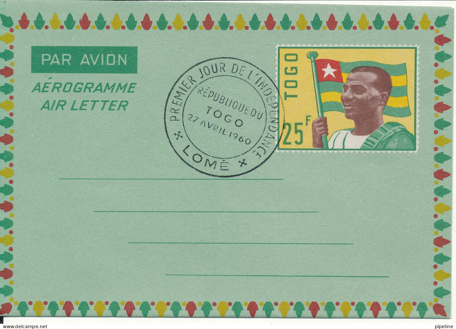 Togo FDC Aerogramme 27-4-1960 FLAG - Togo (1960-...)
