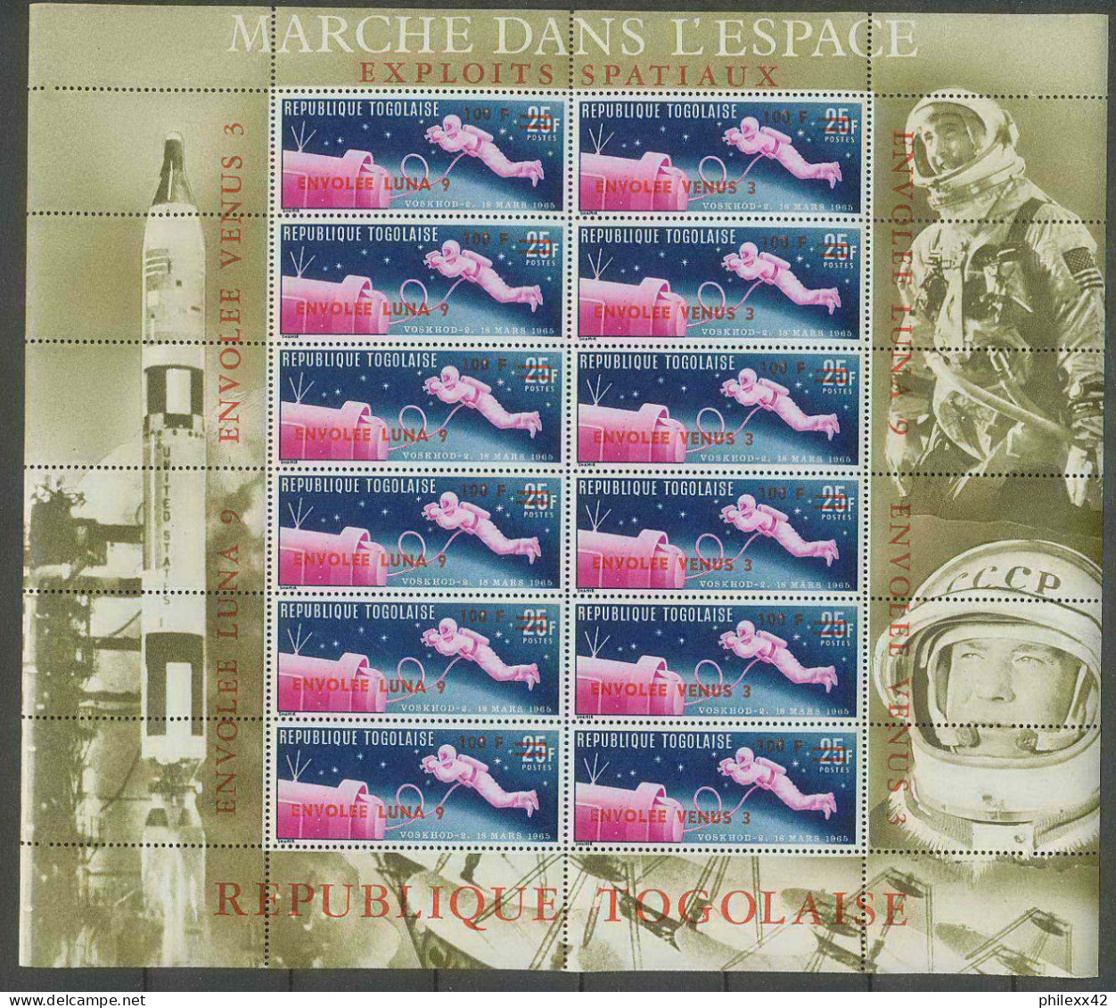 2554/ Espace (space) ** MNH Togo N°481/484 Homme Dans L'espace Overprint Surchargé Gemini Luna Feuilles (sheets) - Togo (1960-...)