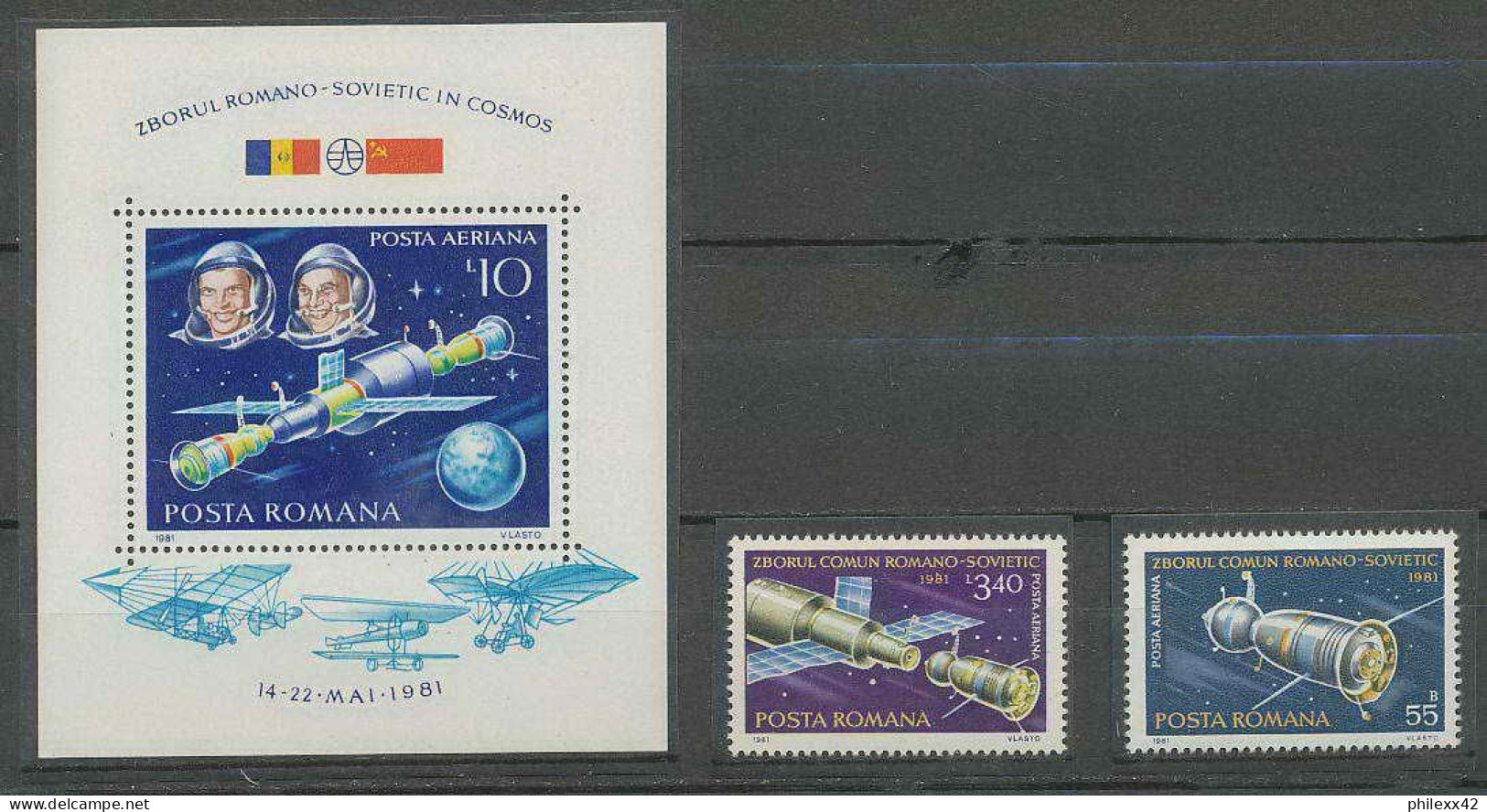 2400/ Espace (space) Neuf ** MNH Roumanie (Romania) 267/68 + Bloc 150 Sououz 40 - Europa