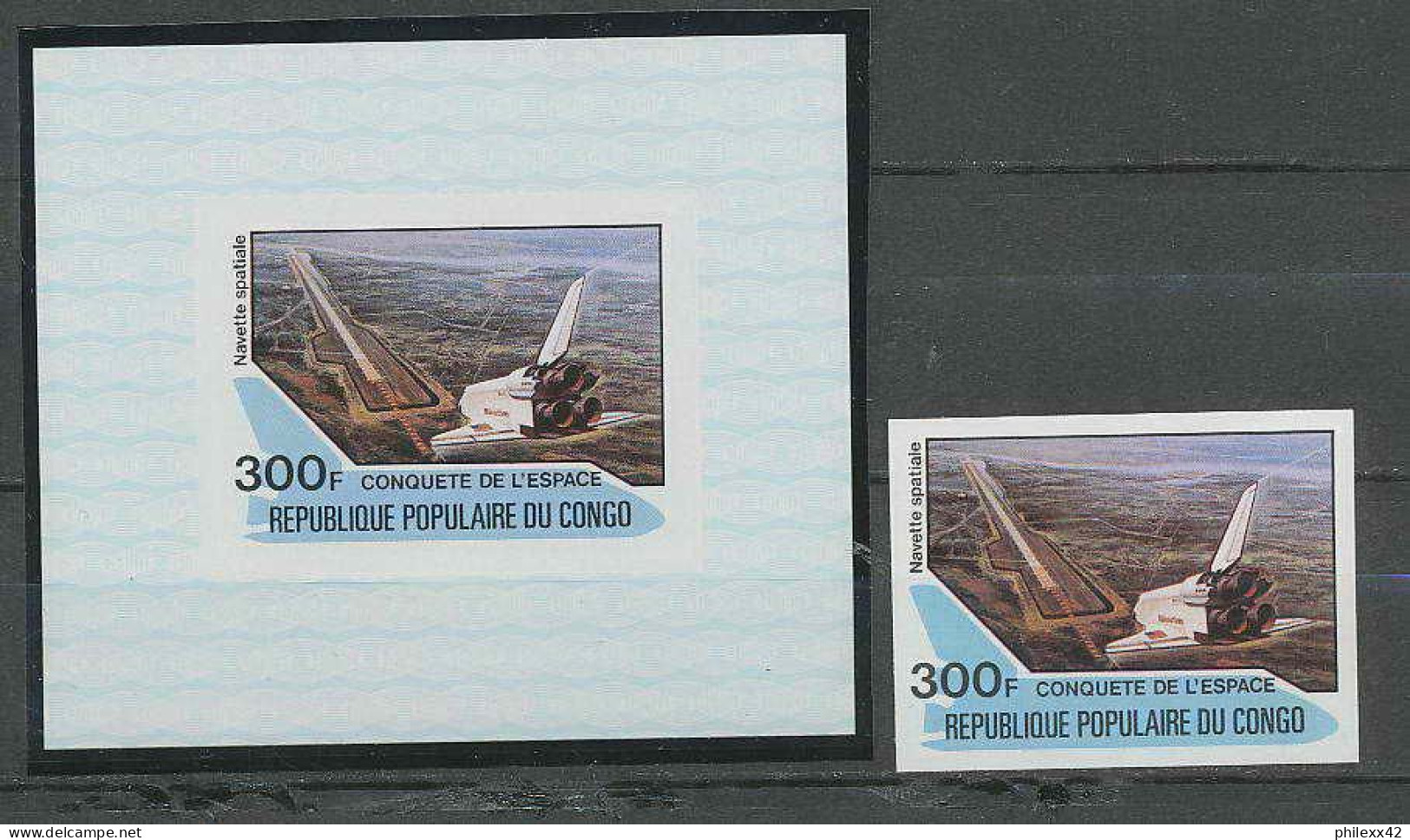 2360/ Espace (space) Neuf ** MNH Congo 619 Navette Non Dentelé Imperf + Bloc  - Africa