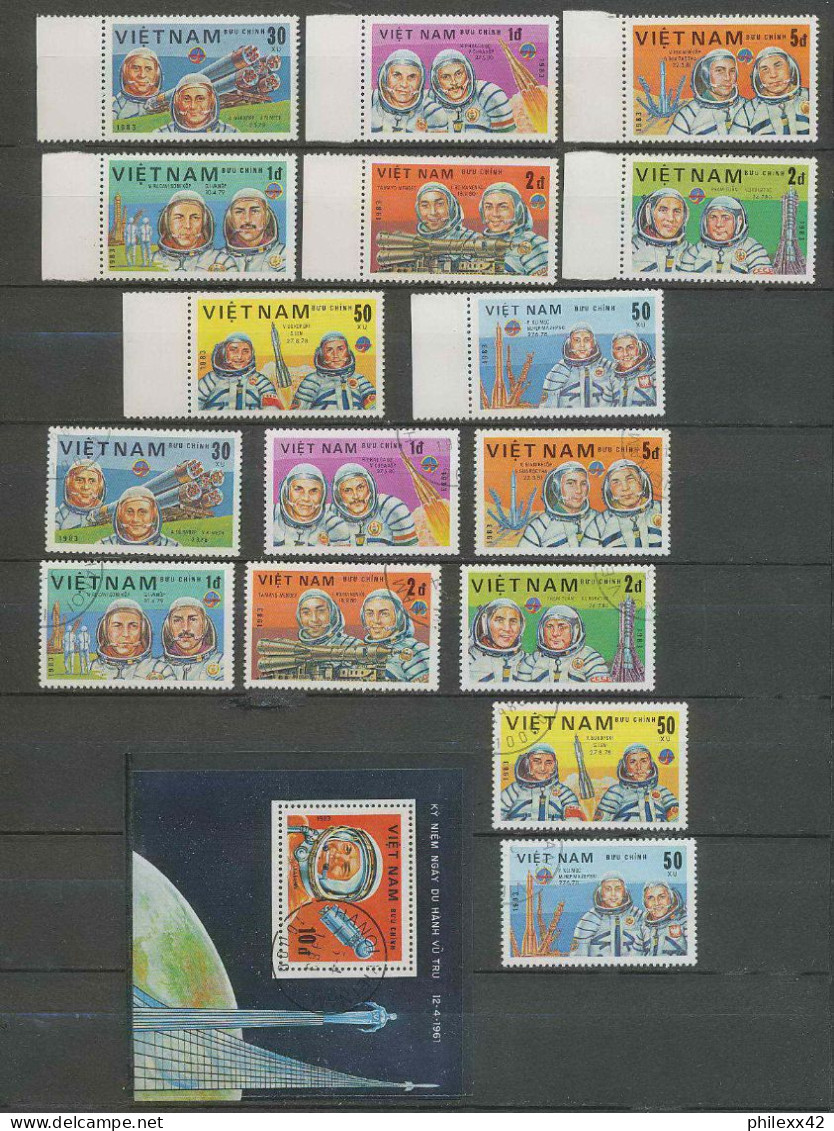 2127/ Espace (space) Neuf ** MNH Viet Nam (Vietnam) 411/19 + Bloc 3 Soyouz 37 + Used - Asia